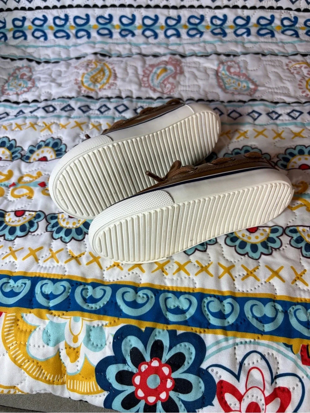 Old Navy Brown Leather-Style Kids Boat Shoes with White Soles